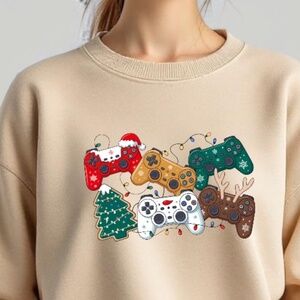 Funny Gamer Sweatshirt Controls and Reindeer Tree Sand Unisex S M L XL XXL